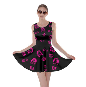 Boot Print Dress- Black with Pink Prints